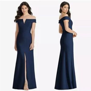 Dessy Collection Vivian Diamond Crepe Off Shoulder Gown Sz 8 Midnight